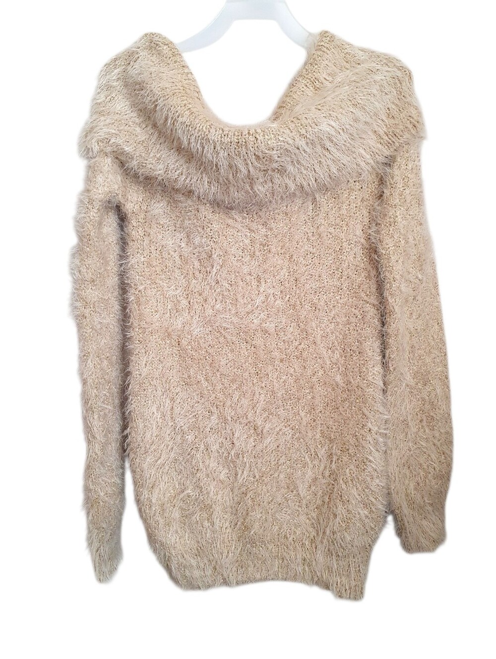 New Look Fuzzy Cowl Neck Gold Long Sleeve Stretch Sweater Womens Size Large